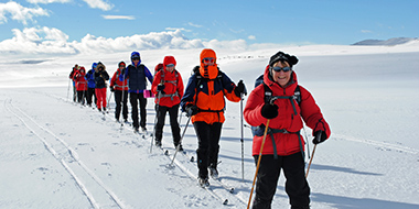 En grupp damer på turskidor.