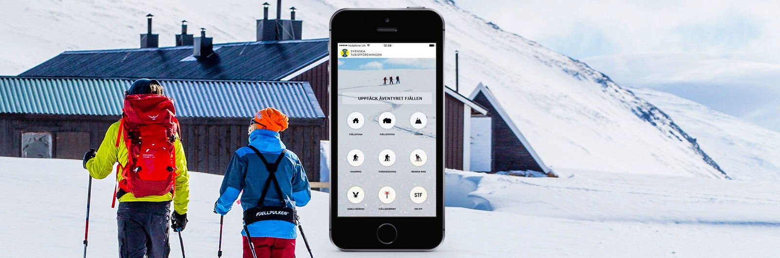 Bild på fjällappen och skidåkare