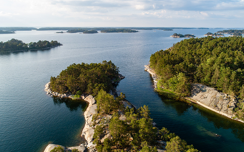 Öar i Stockholms skägård sedda från ovan.