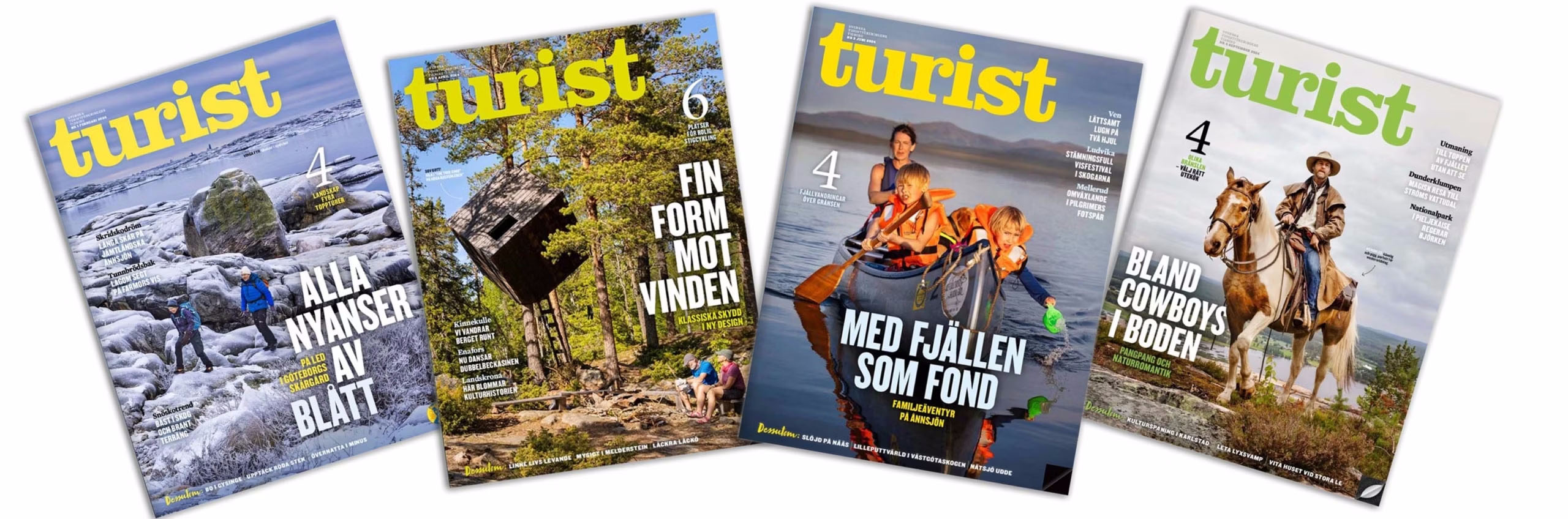 Fyra utgåvor av tidningen Turist