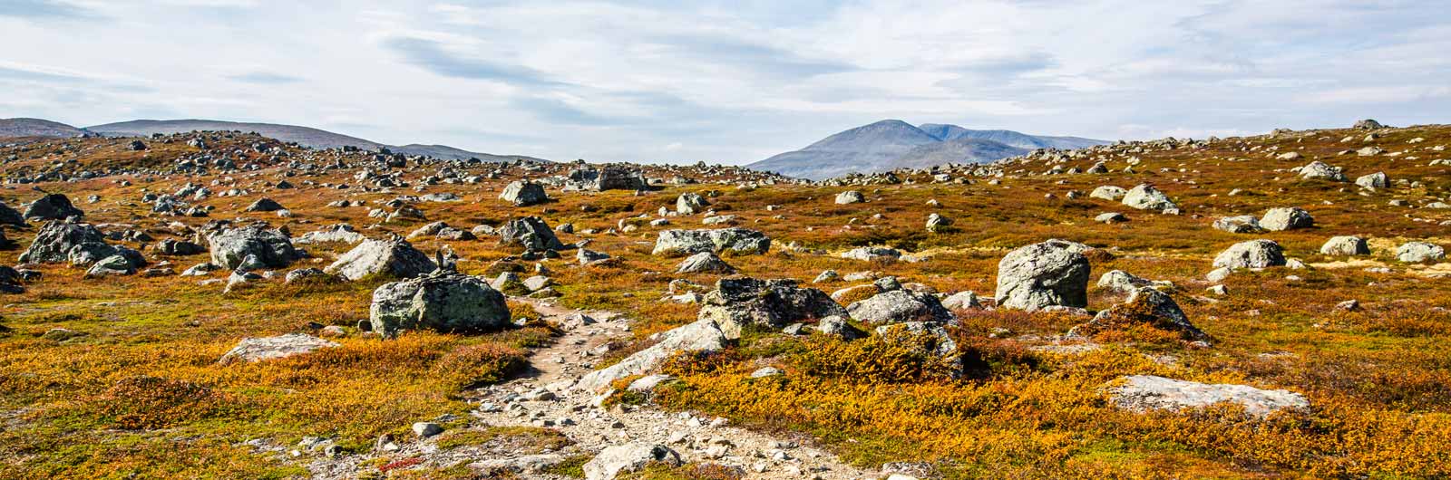 Led med stenblock i kargt landskap.